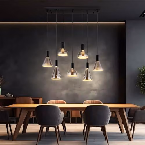Globo Lighting Modern Suspended Pendant Light in Black and Smoke Grey Glass with Height Adjustable Metal Frame – 2
