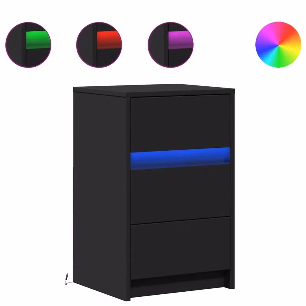 Berkfield Home Modern Black Bedside Cabinet with Integrated LED Lighting and MDF Construction – 2