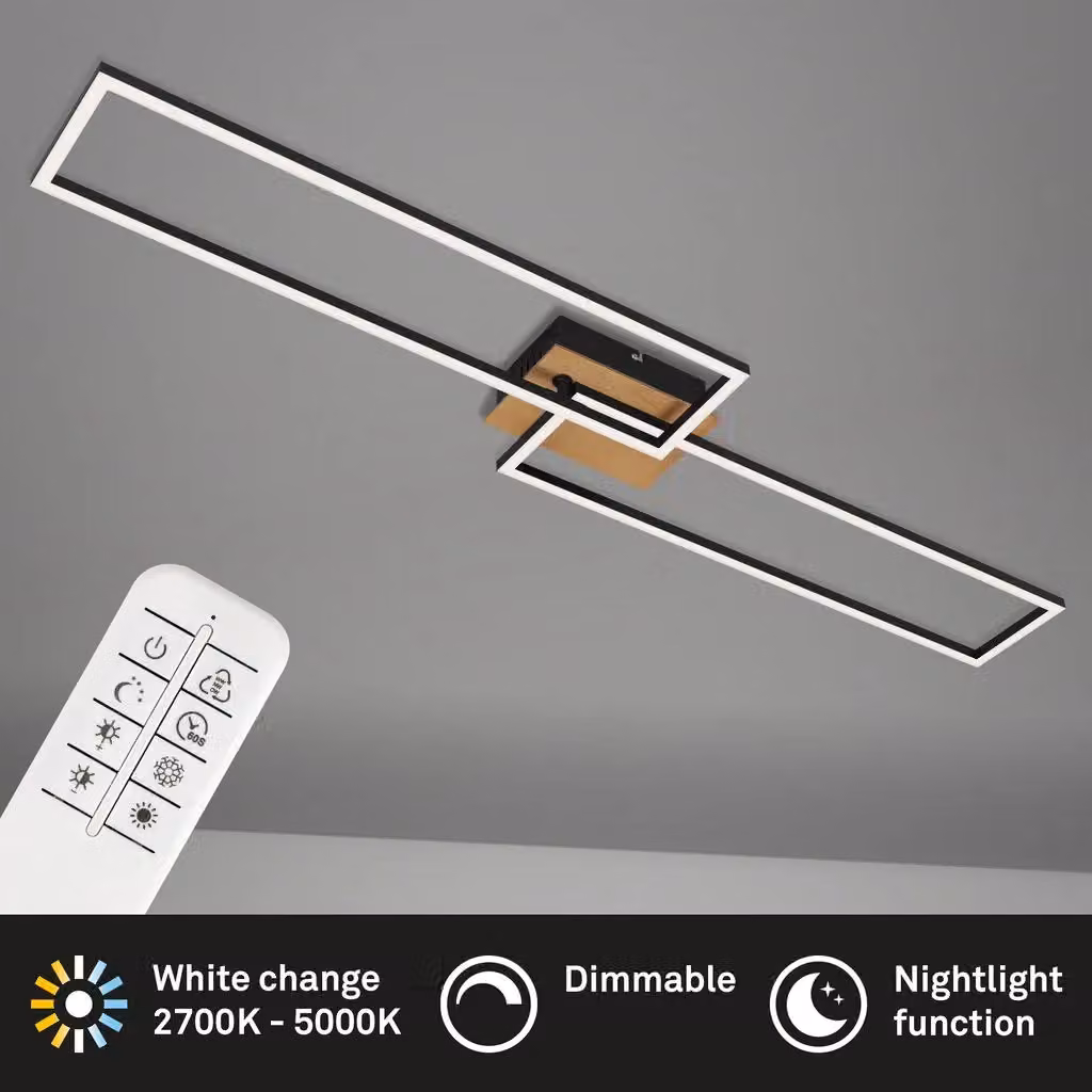 Briloner Black Wood CCT LED Wall and Ceiling Light, Dimmable with Remote Control – 2