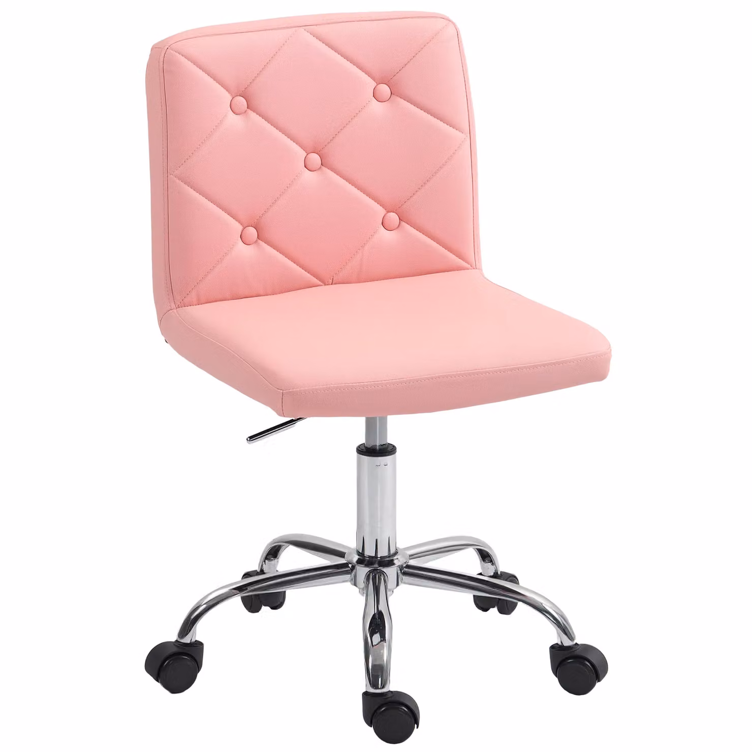 HOMCOM Modern Pink PU Leather Armless Task Chair with 360 Degree Swivel and Castors – 2