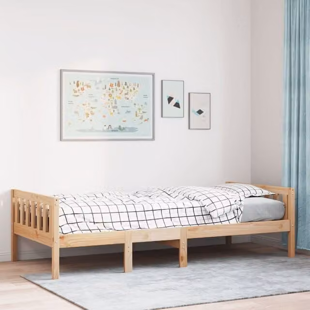 Berkfield Home Childrens Solid Wood Pine Bed in Brown, W/D/H: 90 x 200 cm