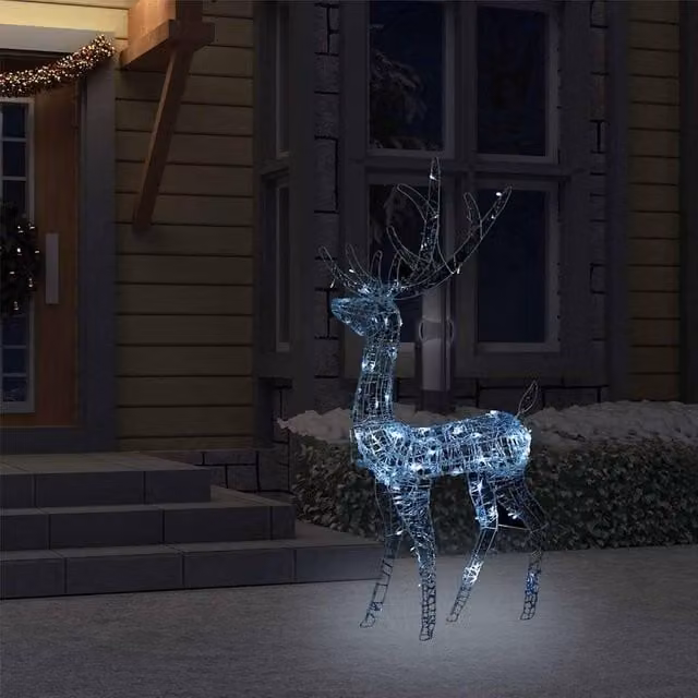 Berkfield Home White Acrylic Reindeer Christmas Decoration with 140 Cold White LEDs, H 120 cm x W 41 cm x D 41 cm