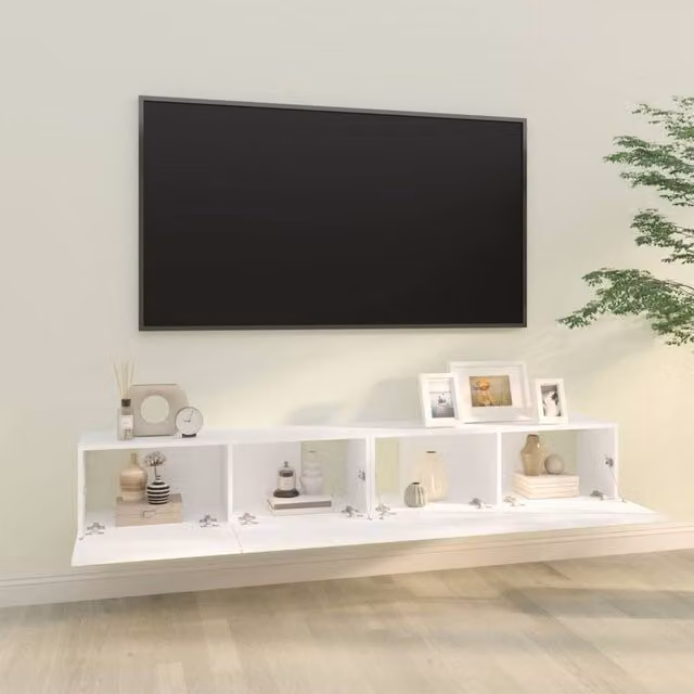 Berkfield Home Set of 2 White Modern Wall TV Cabinets in Matt Engineered Wood, W/D/H: 100 x 30 x 30 cm