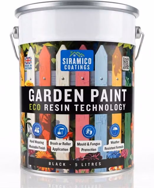 SIRAMICO COATINGS Eco Resin Premium One Coat Garden Paint for Wood, Black, 5 Litre – 1