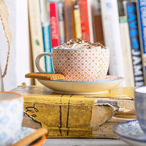 Nicola Spring 15 Piece Ceramic Tea Set in Orange with Floral Pattern – 2