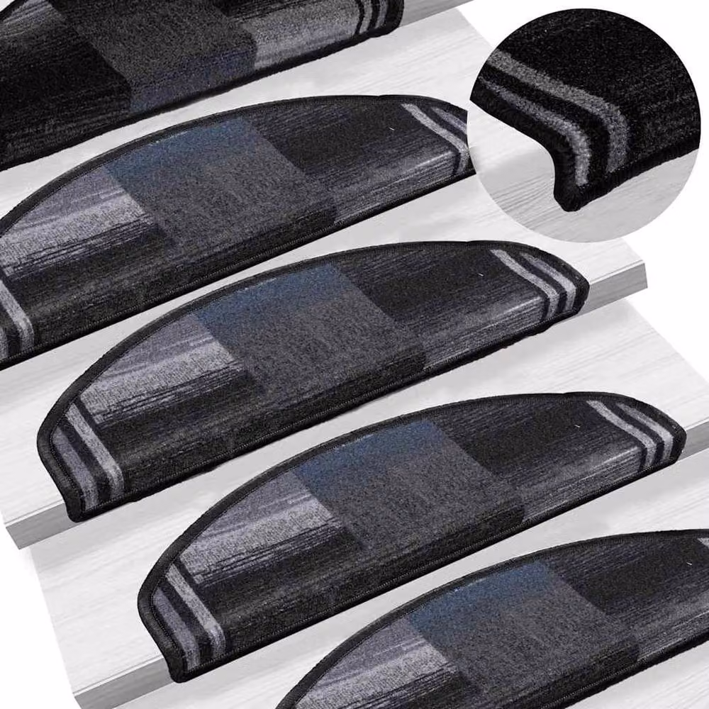 Berkfield Home Self-adhesive Stair Mats, 5 Pack, Black and Grey, W: 65 cm, D: 21 cm, H: 4 cm – 3
