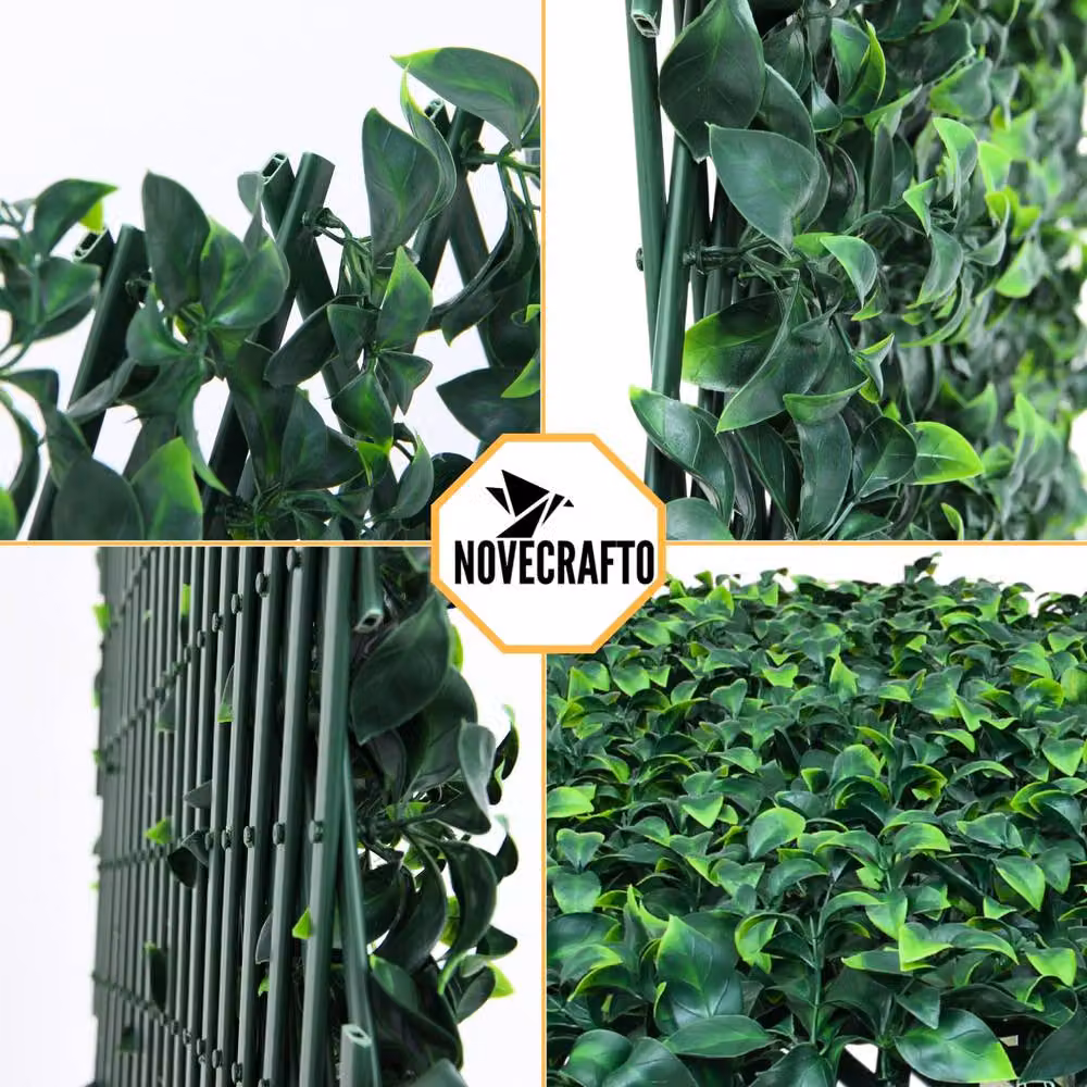 Novecrafto Expanding Privacy Trellis with Artificial Leaves and Flowers in Green, W: 282 cm, H: 30 cm – 10