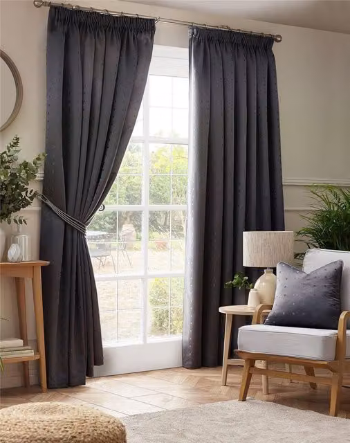 Alan Symonds Adiso Pencil Pleat Taped Top Curtains in Charcoal, W: 117 cm, H: 229 cm – 3