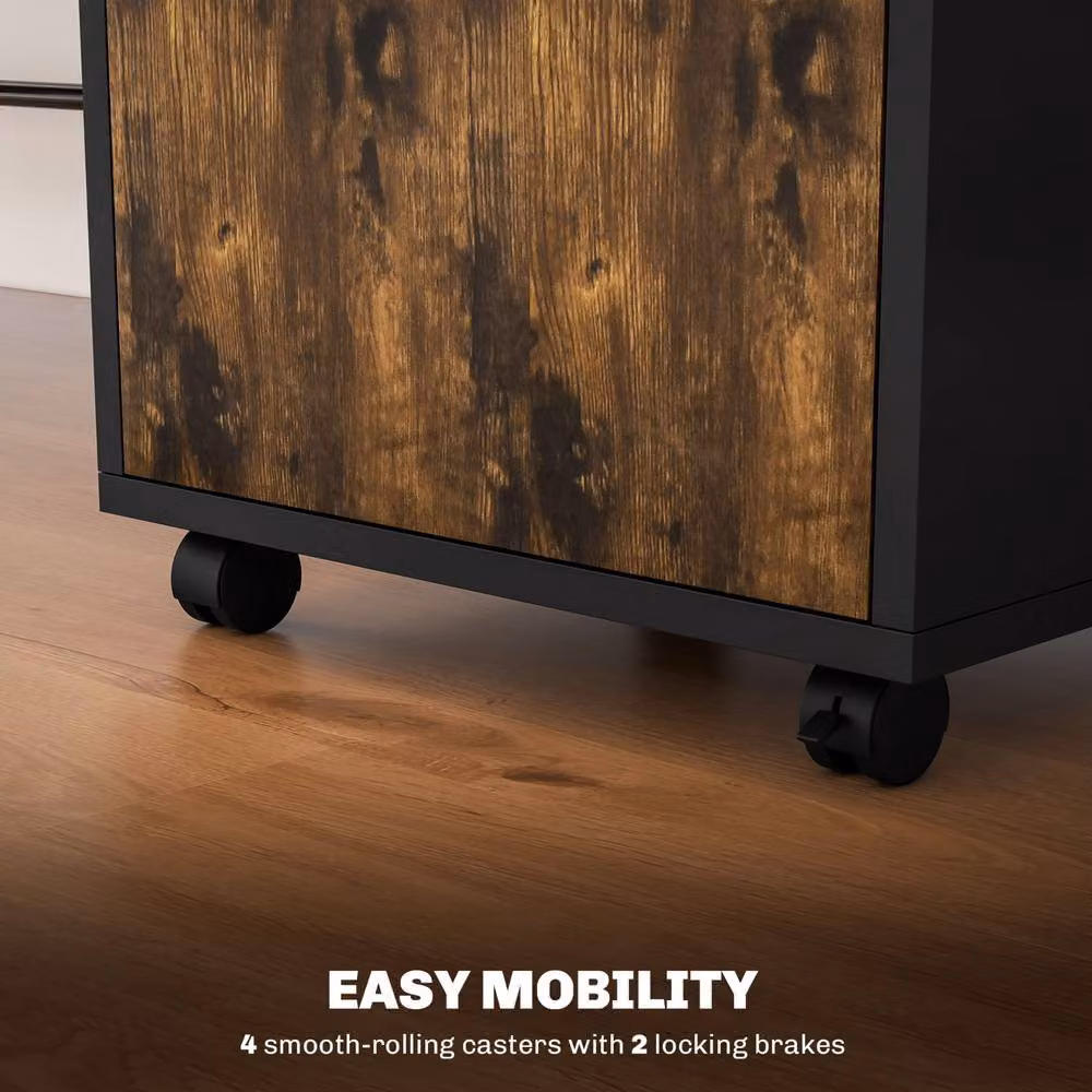 STILVORA Rustic Brown Filing Cabinet with Drawer and Castors – 6