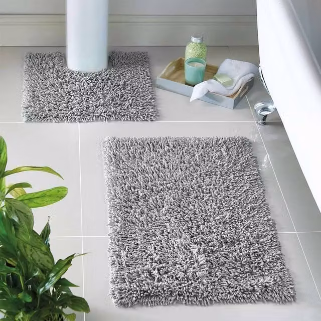 Coopers of Stortford Tumble-Twist Cotton Bath Mat and Pedestal Set in Silver Grey