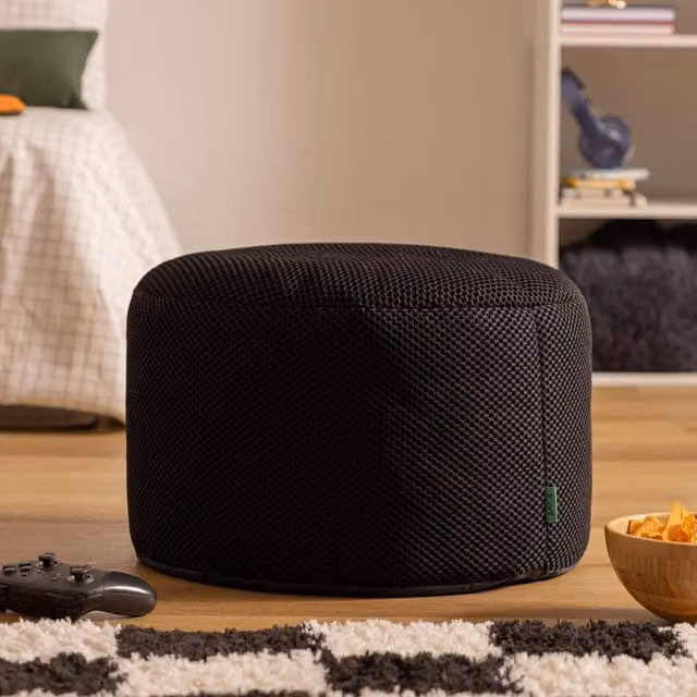 Icon Gaming Performance Mesh Round Footstool Bean Bag - Black