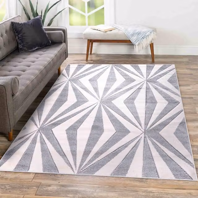Desire Rugs Valencia Modern Geometric Carved Area Rug in Silver and Grey, W: 160 cm, L: 230 cm