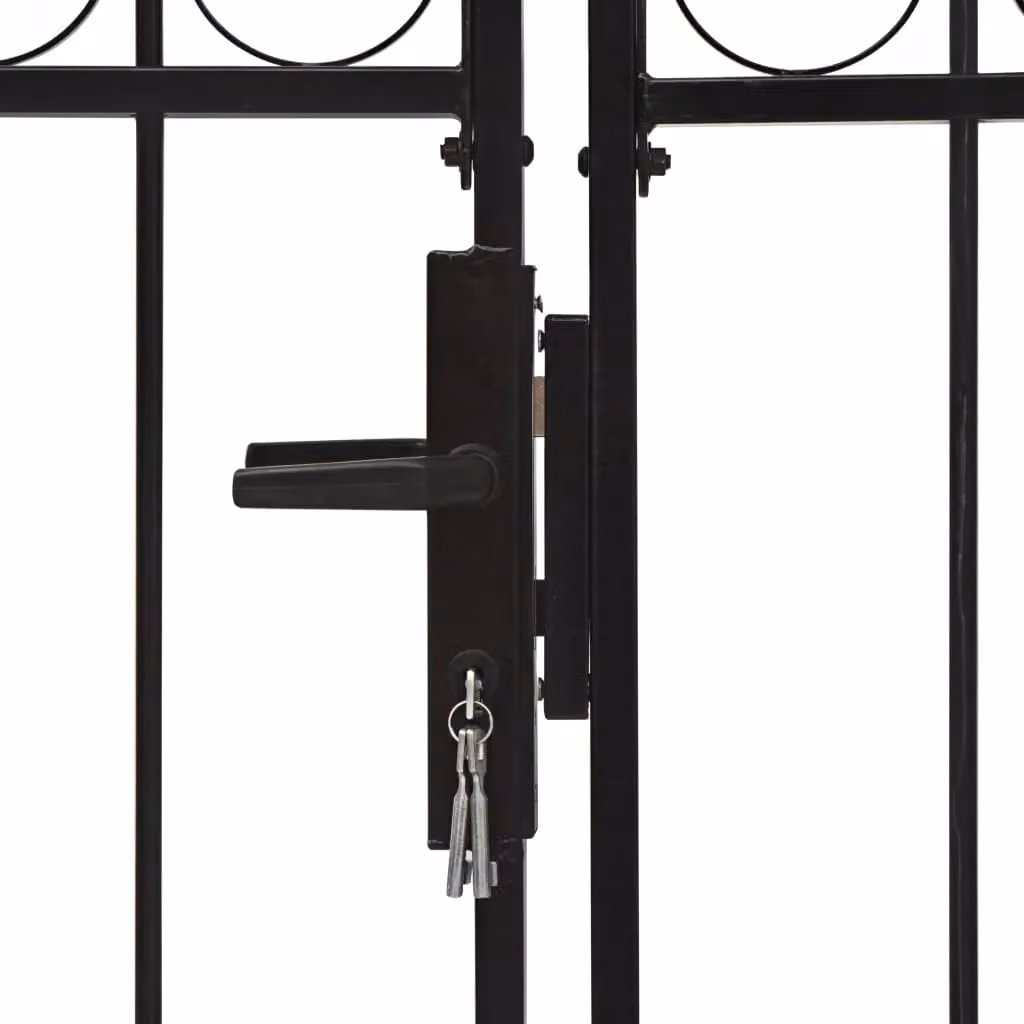 Berkfield Home Steel Double Swing Fence Gate with Arched Top, Black, W: 400 cm, H: 200 cm – 3
