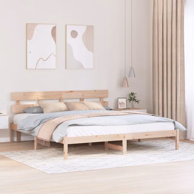 Berkfield Home Solid Pine Wood Bed Frame, Brown, W/D/H: 180 x 200 cm