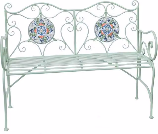 Ascalon Design Ltd Green Geometric Mosaic Bench, W: 116 cm, D: 46 cm, H: 91 cm