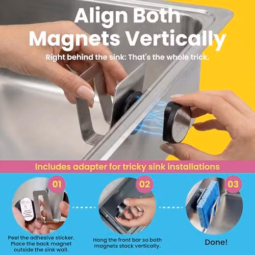 Happysinks Magnetic Sponge Holder Kit in Stainless Steel, Silver or Sand – 3