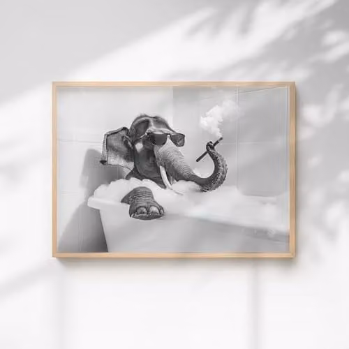 60 Second Makeover Elephant Smoking A Cigar In The Bath Quirky Animal Print Paper Poster, A4
