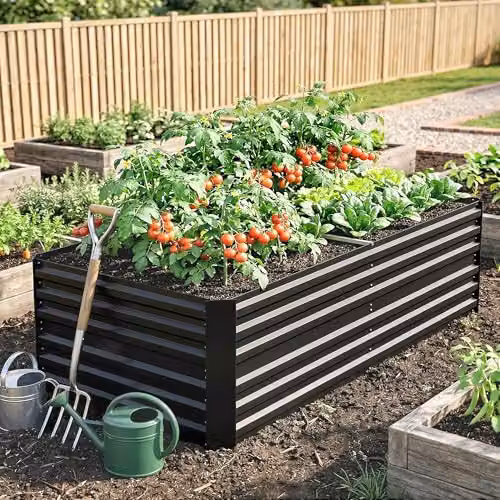 Outsunny Galvanised Steel Raised Bed for Vegetable and Ornamental Gardens, Black, W/D/H: 90 x 90 x 59 cm – 5