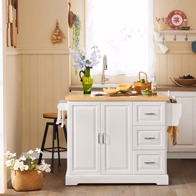 SoBuy Modern White Kitchen Trolley in Rubberwood