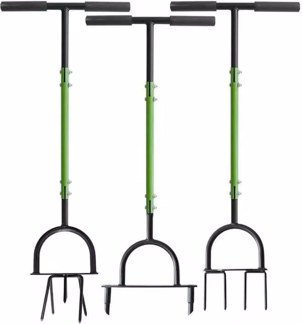 VOGREX Manual Hollow Tine Lawn Aerator with Soil Prongs for Garden Drainage in Green and Multicolour