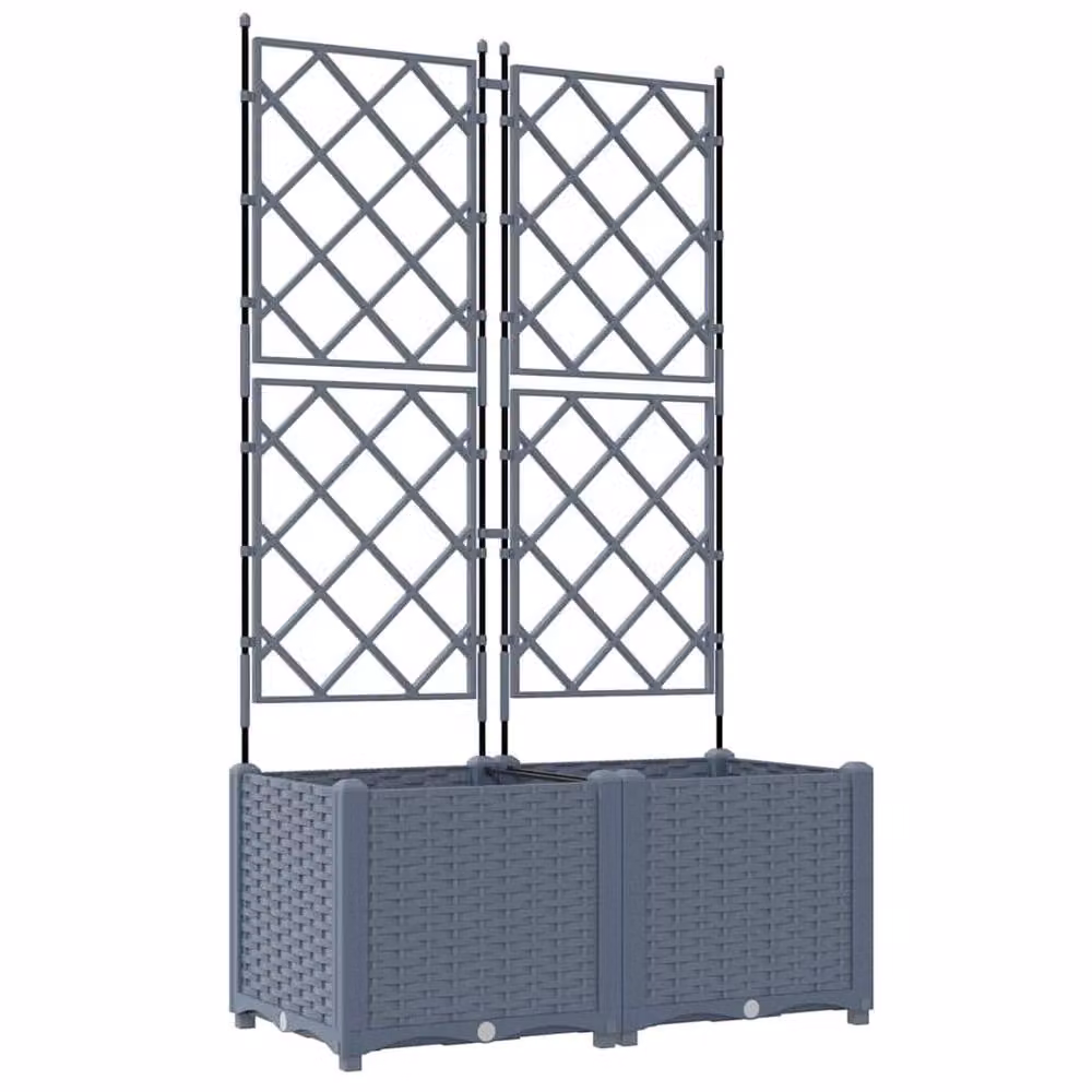 Berkfield Home Green Garden Planter with Trellis, 2 Pieces, Light Grey, W: 80 cm, D: 40 cm, H: 143 cm – 2