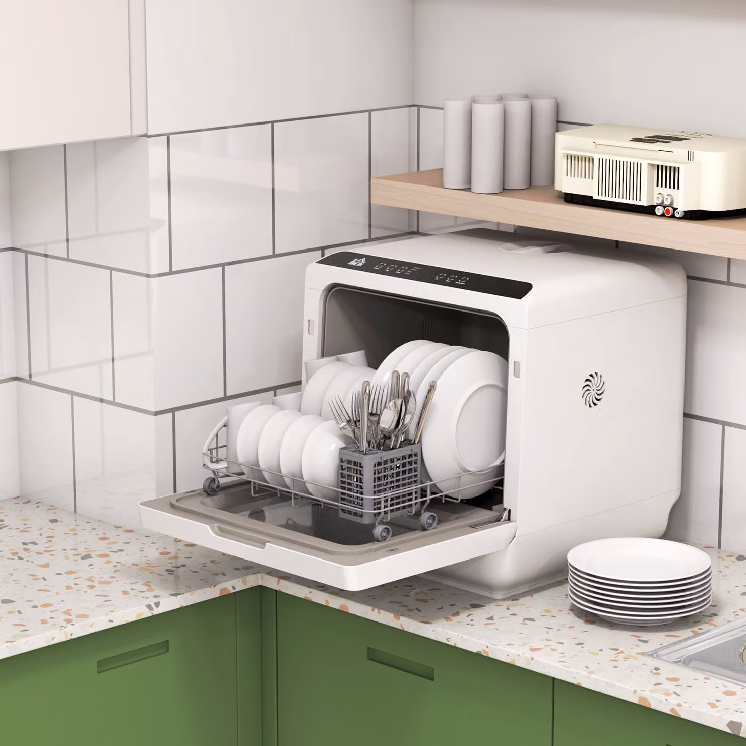 HOMCOM White Mini Countertop Dishwasher with 4 Place Settings, 6 Programmes and 6L Water Tank – 2