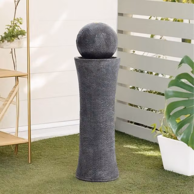 Lifeideas Modern Round Tabletop Water Fountain in Grey Resin