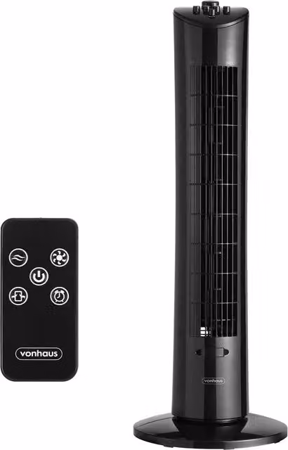 VonHaus 31 inch Electric Portable Tower Fan with Timer, Oscillation and Aroma Tray, Black