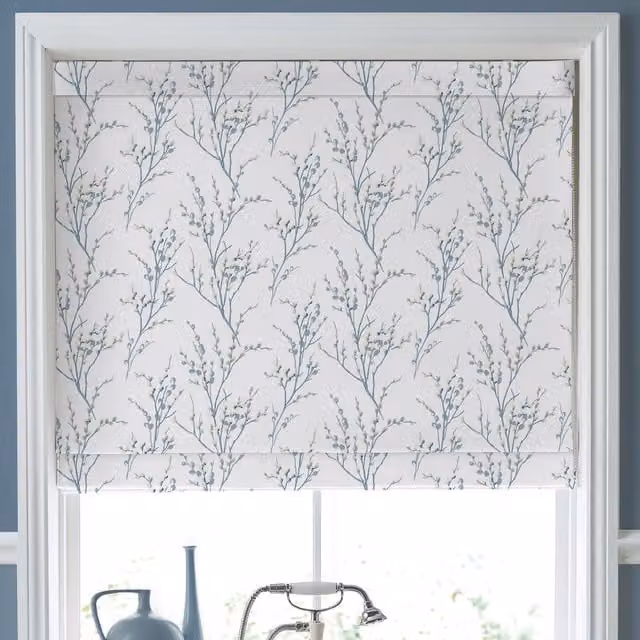 Laura Ashley Pussy Willow Made To Measure Blackout Roman Blind in Off White and Seaspray