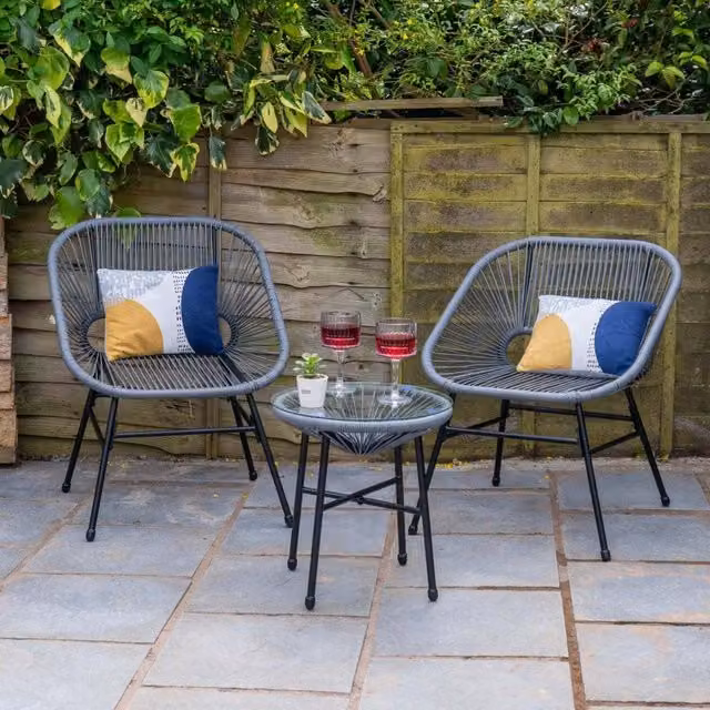 Jack Stonehouse Capri Grey Rattan 2-Seater Wicker Bistro Set with Table and Chairs