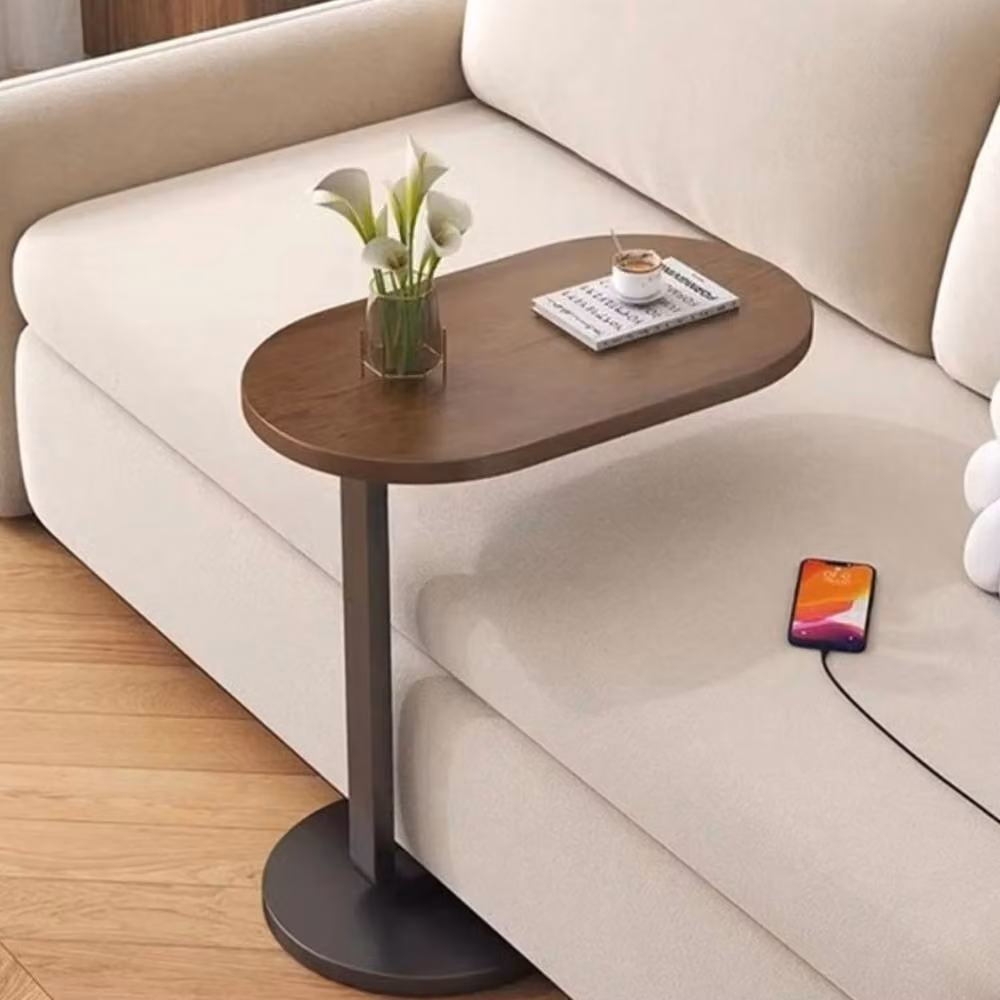 SPETLEK C-Shaped Compact Sofa Side Table and Laptop Coffee Table in Brown, W/D/H: 60 x 45 x 28 cm – 3