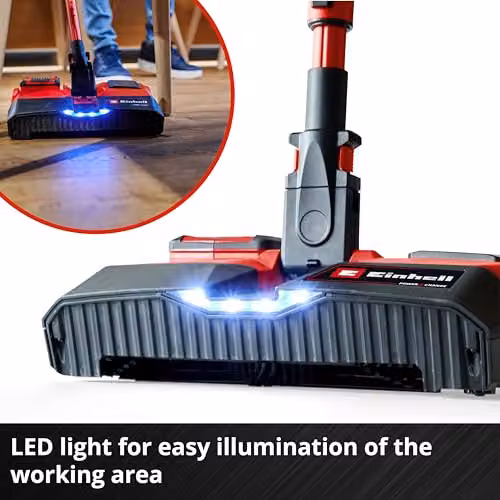 Einhell 18V PXC Cordless Bagless Carpet Sweeper with LED Headlight and Edge Cleaning, Red – 3