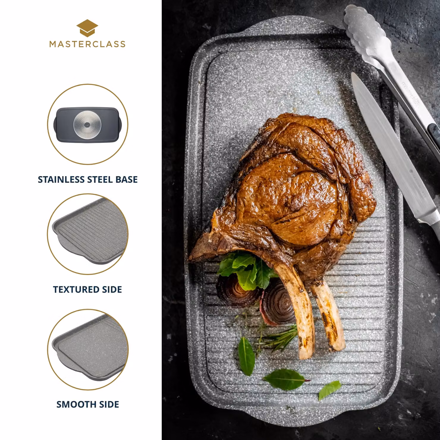 MasterClass Cast Aluminium Dual Griddle Tray, Grey, 51 cm – 6