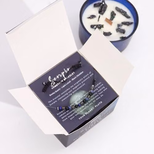 NATUKEY Scorpio Zodiac Crystal Votive Candle and Gemstone Bracelet Set – 2