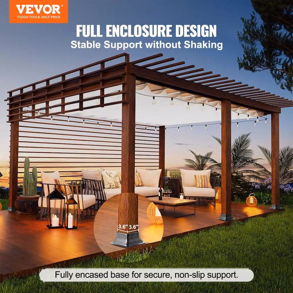VEVOR Heavy Duty Steel Post Support Base, Black, 4 Pack – 4