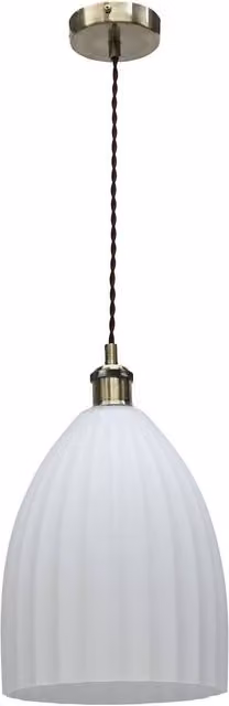 First Choice Lighting Hayes Antique Brass and White Fluted Glass Cylinder Pendant Light – 1