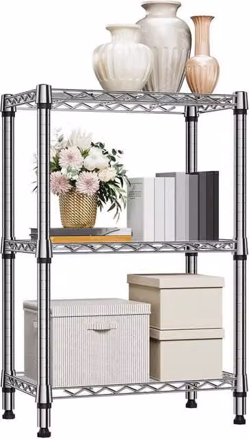 KORVIXA 3 Tier Metal Storage Shelves in Silver, W: 60 cm, D: 35 cm, H: 90.2 cm – 1