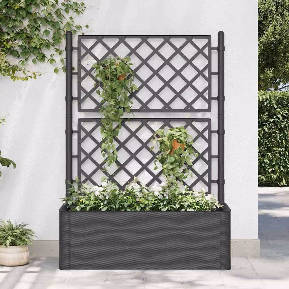 Berkfield Home Garden Raised Bed with Trellis and Self-Watering System in Anthracite Black – 2