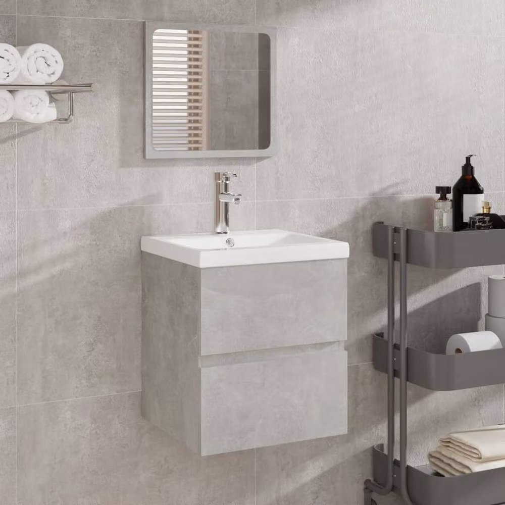 Berkfield Home Wall Mounted Bathroom Sink Cabinet with Basin and Mirror in Matt Concrete Grey – 2