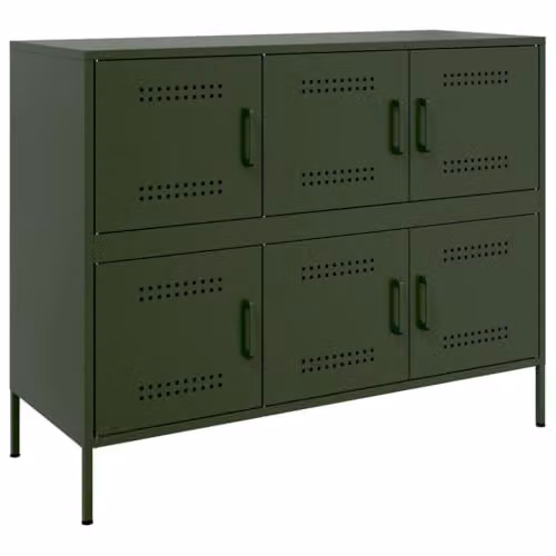 vidaXL Industrial Metal Sideboard in Olive Green, W: 100.5 cm, D: 39 cm, H: 79 cm