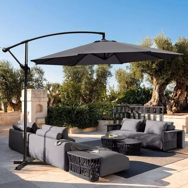 Livingandhome 3m Cantilever Parasol with Adjustable Tilt in Black