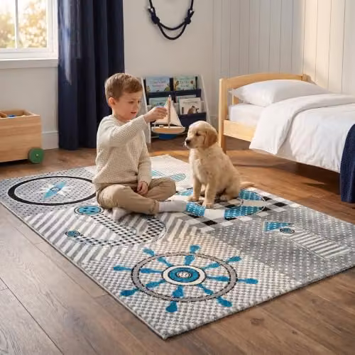 Bravich Grey and Multicolour Nautical Sailor Kids Rug, W: 120 cm, D: 170 cm – 2
