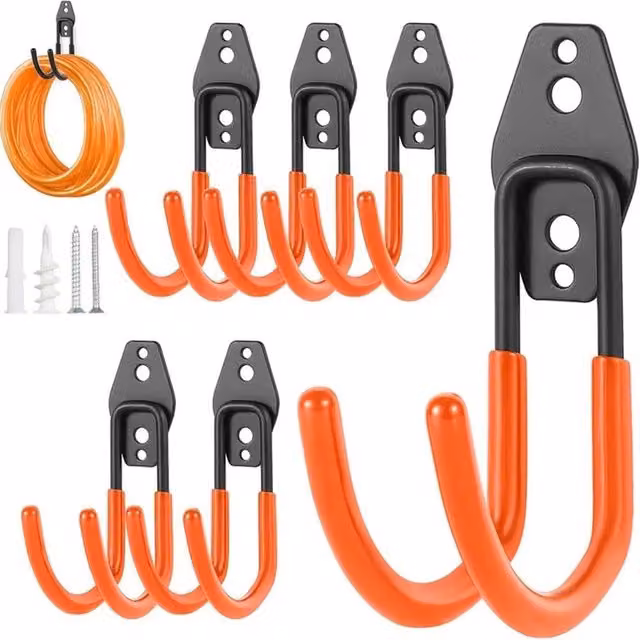 Nordara 6-Piece Heavy Duty Metal Wall Mounted Garage Storage Hooks in Orange – 1