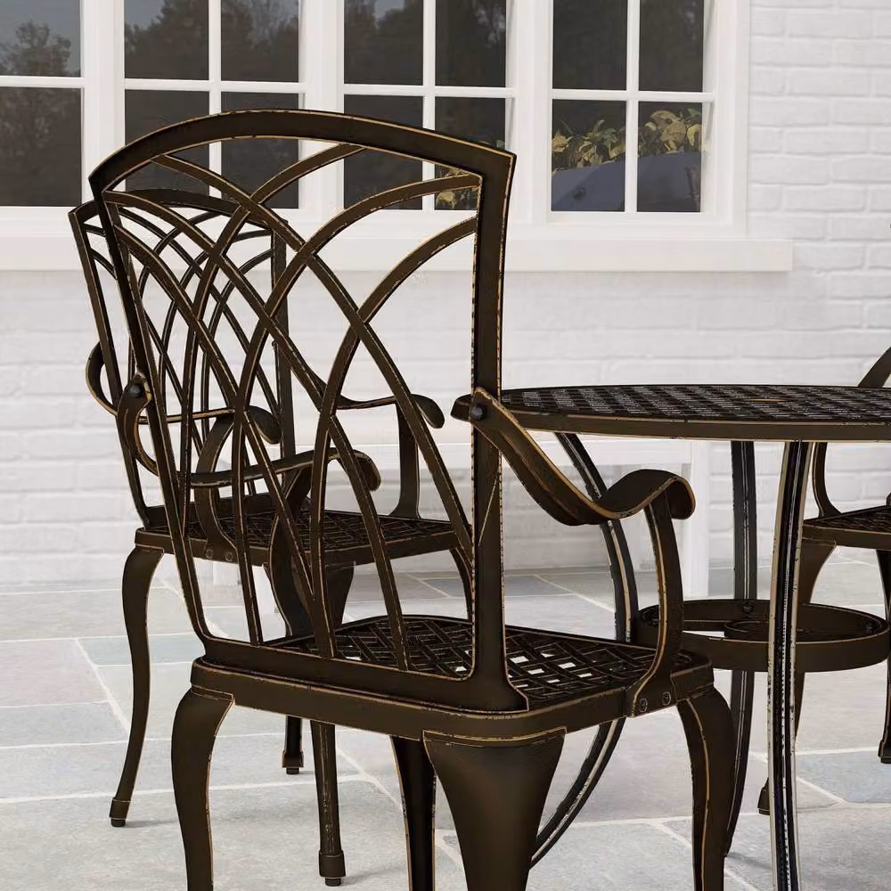 Wyld Haus Sake 4 Seater Bronze Cast Aluminium Garden Dining Set with Round Table – 8
