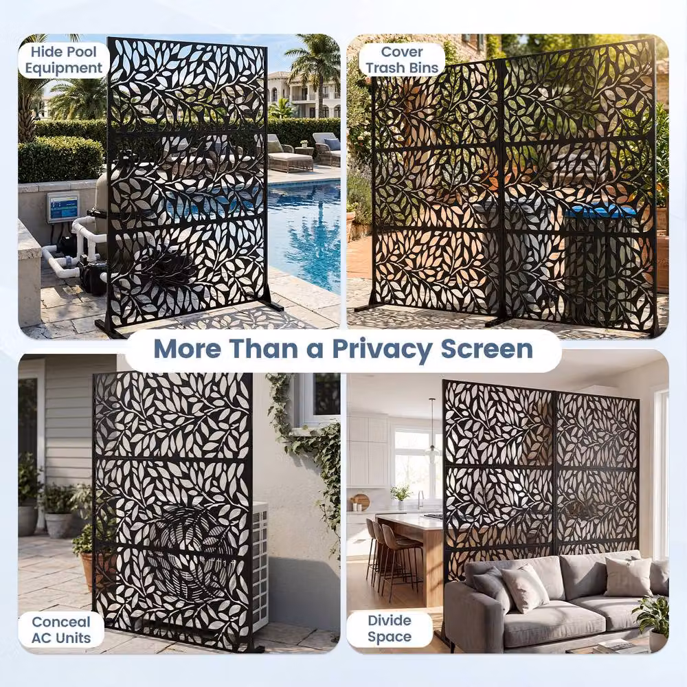 Costway Metal Outdoor Privacy Screen and Decorative Room Divider in Black, Height: 183 cm – 7