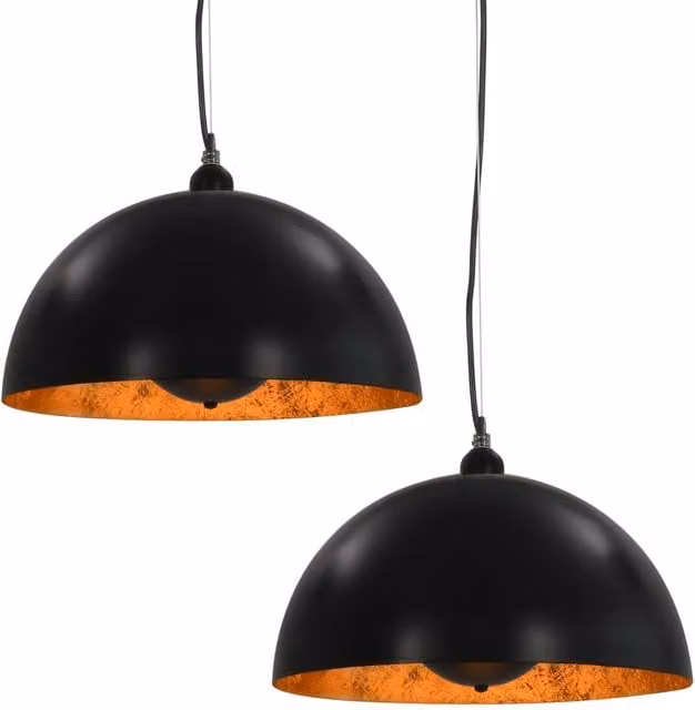 Berkfield Home Set of 2 Modern Semi-spherical Metal Ceiling Lamps in Black and Gold, Diameter: 40 cm, E27 – 1