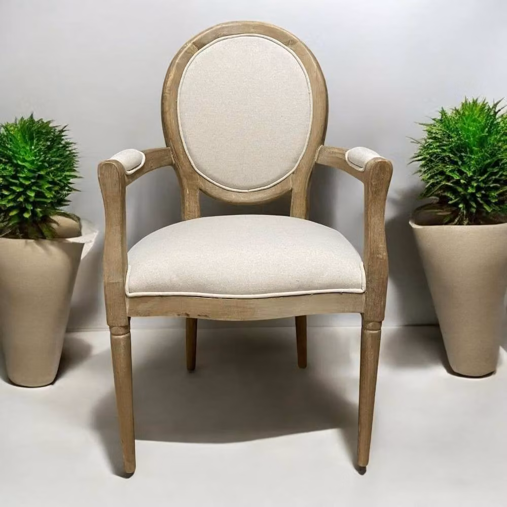 Minster Louis Dining Chair in Brown Linen Fabric with Armrests, W: 56 cm, D: 55 cm, H: 94 cm – 2