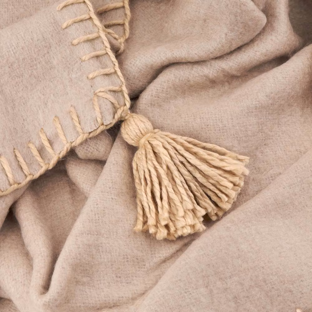 Yard Lowen Wool Blend Brushed Throw in Beige, W: 130 cm, D: 170 cm – 3