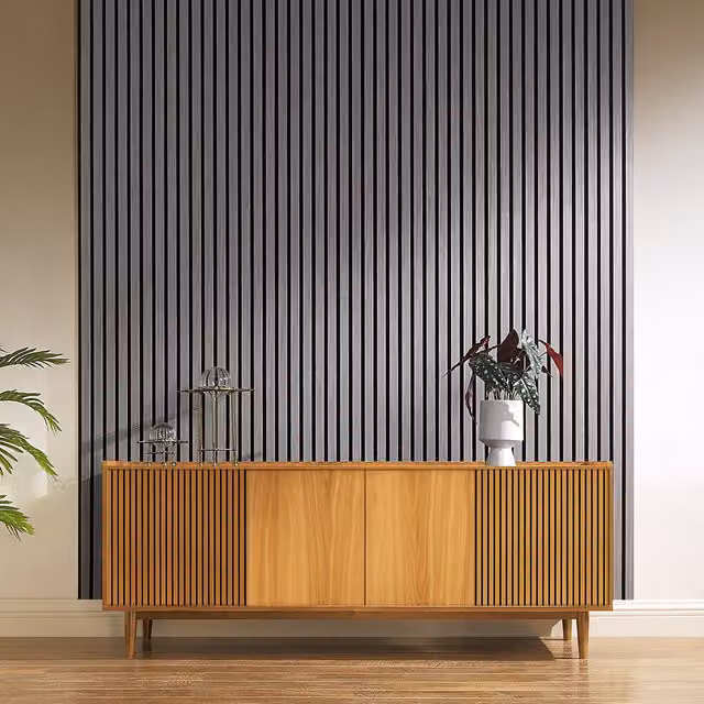 Home Treats Modern Wooden Slatted 3D Acoustic Wall Panelling in Grey
