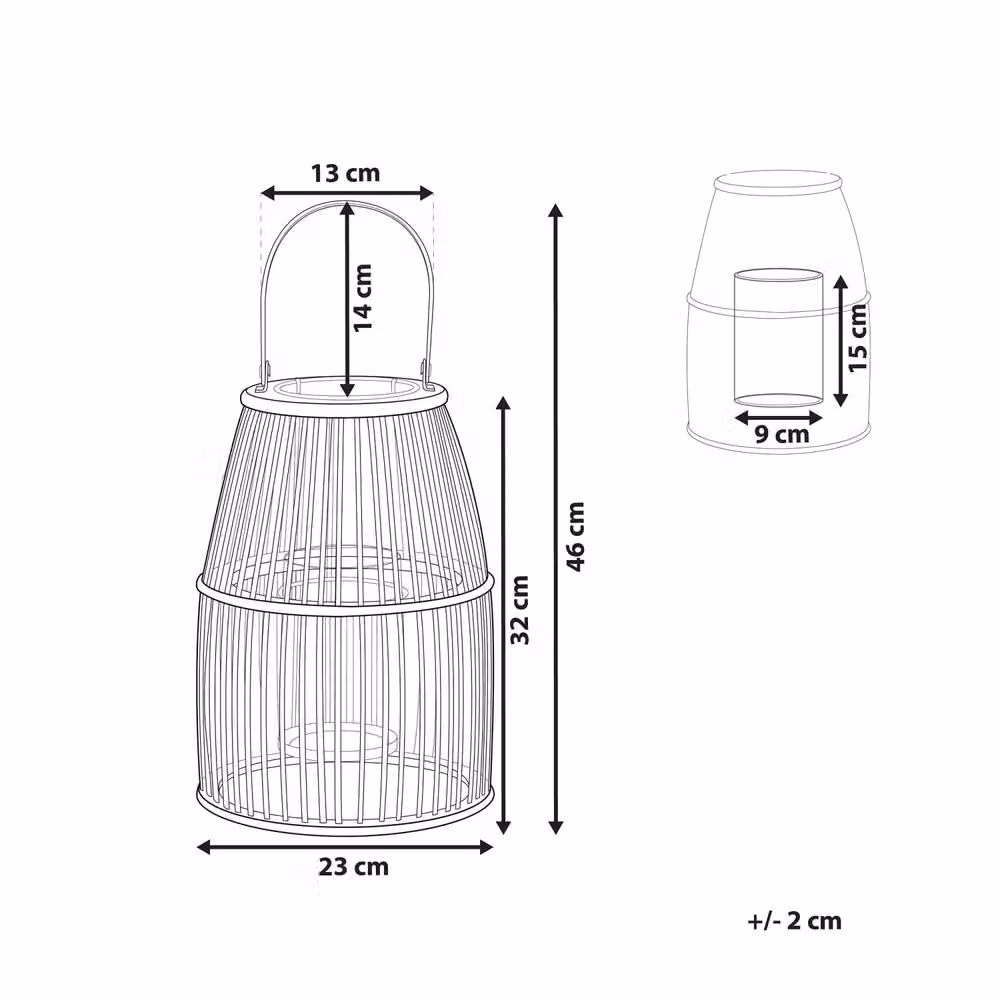 Wyld and Coco Beige Bamboo and Glass Candle Holder Lantern, Height: 32 cm – 3